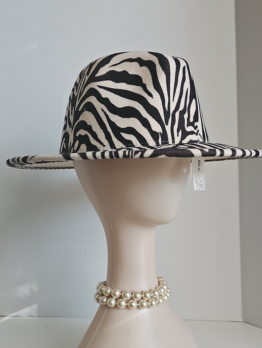 Beloved Millinery Gorgeous Zebra Print Wide Brim Panama Fedora Hat Black & Cream